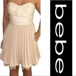 Bebe Corsican Colorblock Pleated A-Line Mini Dress